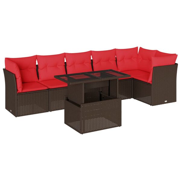 vidaXL 7-teiliges Gartensofa-Set mit Kissen, braun, Polyrattan