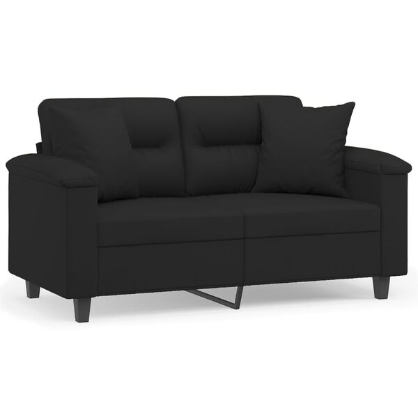 vidaXL 2-Sitzer-Sofa mit Kissen Schwarz 120 cm Mikrofasergewebe