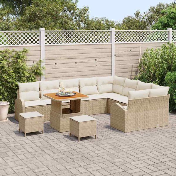 vidaXL Garten-Sofa-Set mit Kissen 12 pcs Beige Poly Rattan