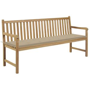 vidaXL Gartenbank mit Beige Auflage 175 cm Massivholz Teak