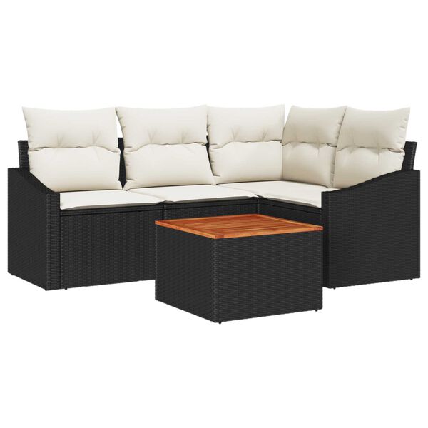vidaXL Gartensofa-set mit Speicher 5 pcs Schwarz und Creme Poly-Rattan