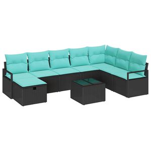 vidaXL Sofa Set mit Kissen mit Speicher 9 pcs Schwarz Poly-Rattan