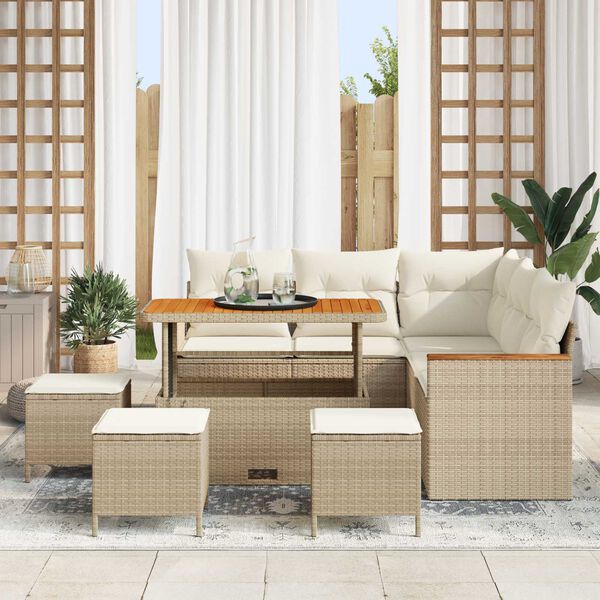 vidaXL Garten-Sofa-Set mit Kissen mit Speicher Beige Poly Rattan
