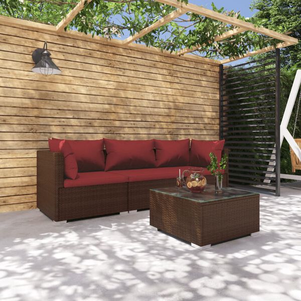 vidaXL 4-tlg. Garten-Lounge-Set mit Auflagen Poly Rattan Braun