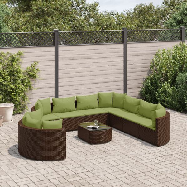 vidaXL 10-tlg. Garten-Sofagarnitur mit Kissen Braun Poly Rattan