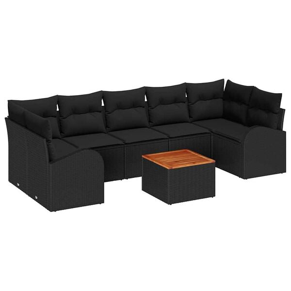 vidaXL Gartensofa-set mit Kissen 8 pcs Schwarz Poly-Rattan