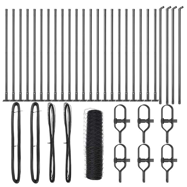 vidaXL Zaun mit Pfosten Grau 0,5 x 50 m PVC-beschichteter Stahl