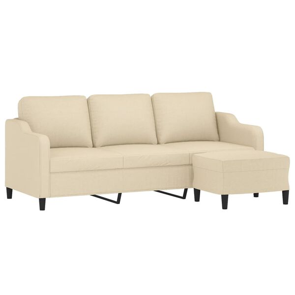 vidaXL 3-Sitzer-Sofa mit Hocker Creme 180 cm Stoff