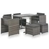 vidaXL 7-tlg. Garten-Essgruppe mit Kissen Poly Rattan Grau