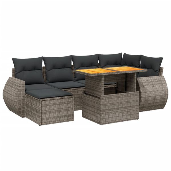 vidaXL 7-tlg. Garten-Sofagarnitur mit Kissen Grau Poly Rattan