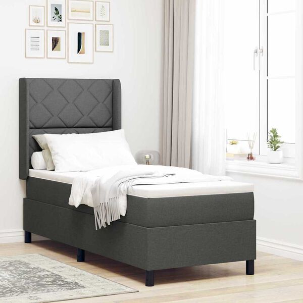 vidaXL Boxspringbett mit Matratze Dunkelgrau 90 x 190 cm Stoff