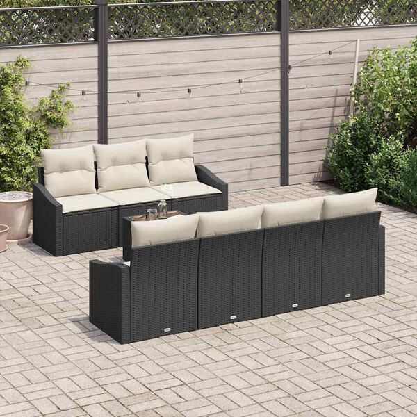 vidaXL Sofa Set mit Kissen 8 pcs Schwarz und Creme Poly-Rattan
