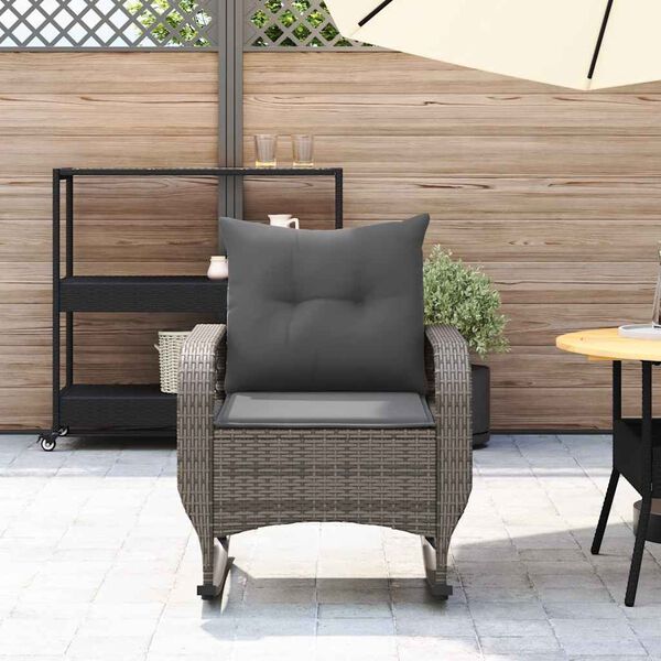 vidaXL Garten-Schaukelstuhl mit Kissen Grau Poly Rattan