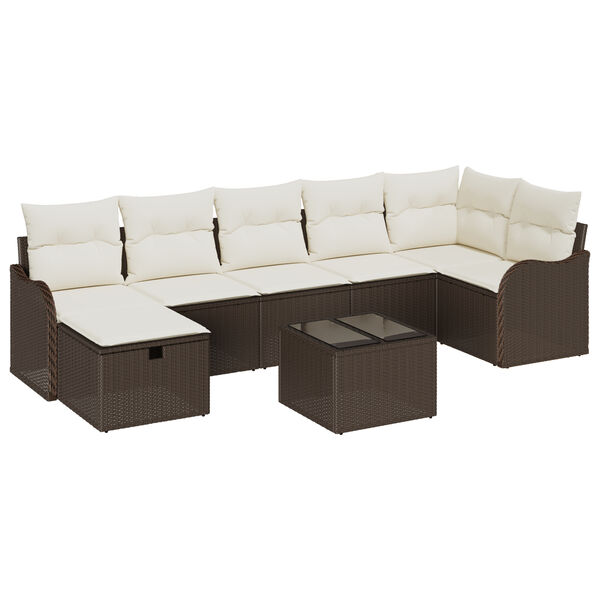 vidaXL Sofa Set mit Kissen 8 pcs Braun und Creme Poly-Rattan