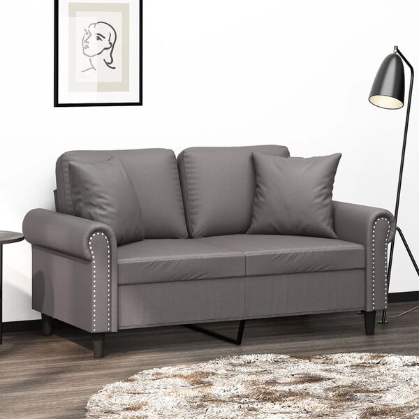 vidaXL 2-Sitzer-Sofa mit Zierkissen Grau 120 cm Kunstleder