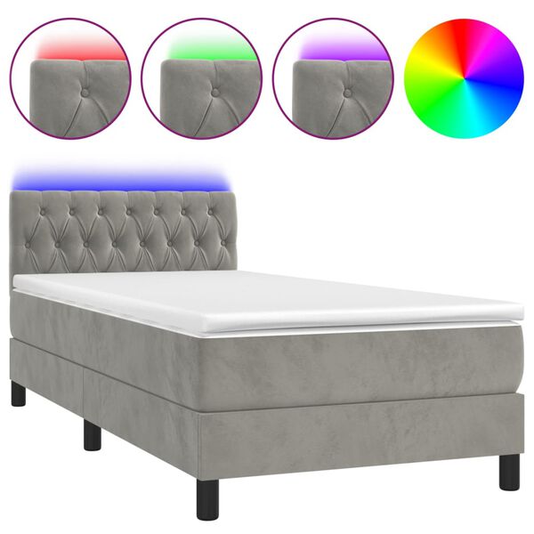 vidaXL Boxspringbett mit Matratze & LED Hellgrau 90x190 cm Samt