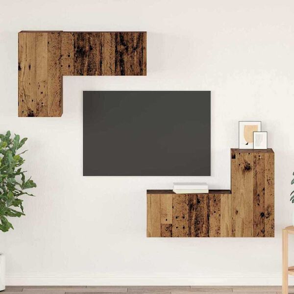 vidaXL TV-Schrankset Wandmontiert 4 pcs Altholz Holzwerkstoff