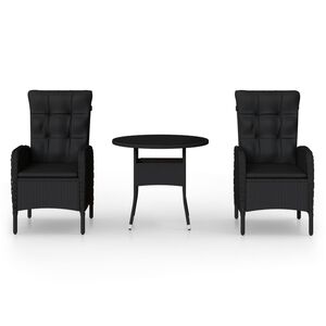 vidaXL 3-tlg. Garten-Bistro-Set Poly Rattan Schwarz