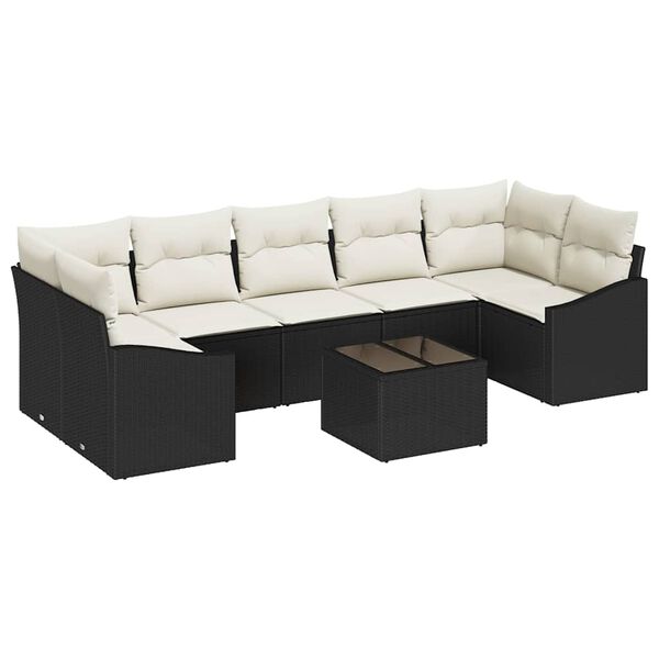 vidaXL Sofa Set mit Kissen 8 pcs Schwarz und Creme Poly-Rattan
