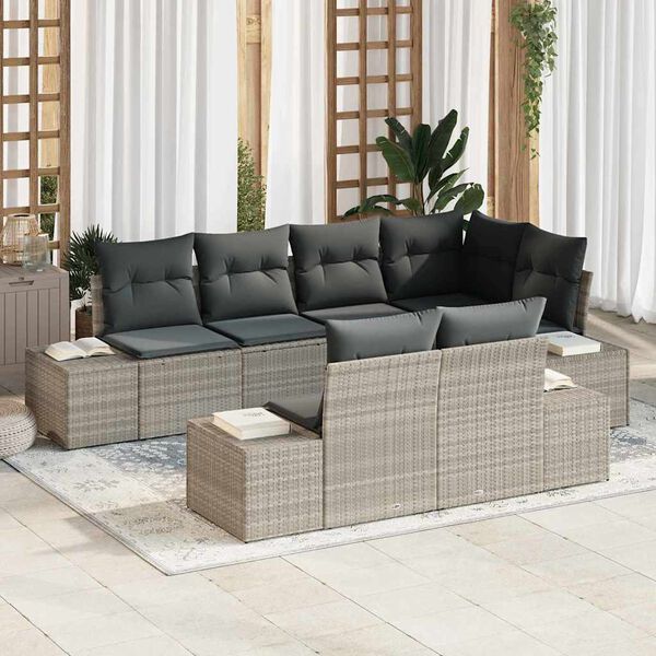 vidaXL Gartensofa-set mit Kissen 7 pcs Hellgrau Poly-Rattan