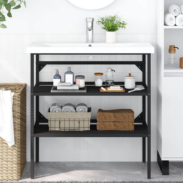 vidaXL Badezimmer Waschtischgestell Schwarz 79x38x83 cm Eisen