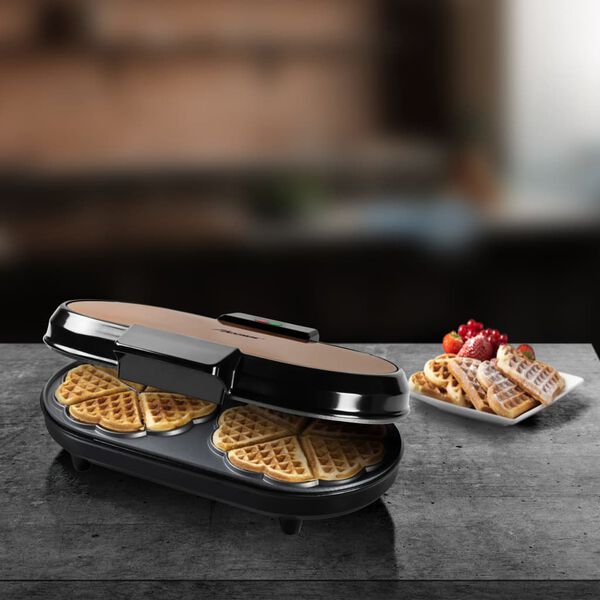 Bestron Doppel-Herzwaffeleisen ADWM730CO 1200 W Schwarz und Kupfern