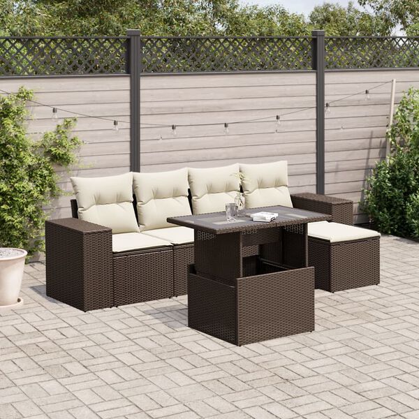 vidaXL 6-tlg. Garten-Sofagarnitur mit Kissen Braun Poly Rattan