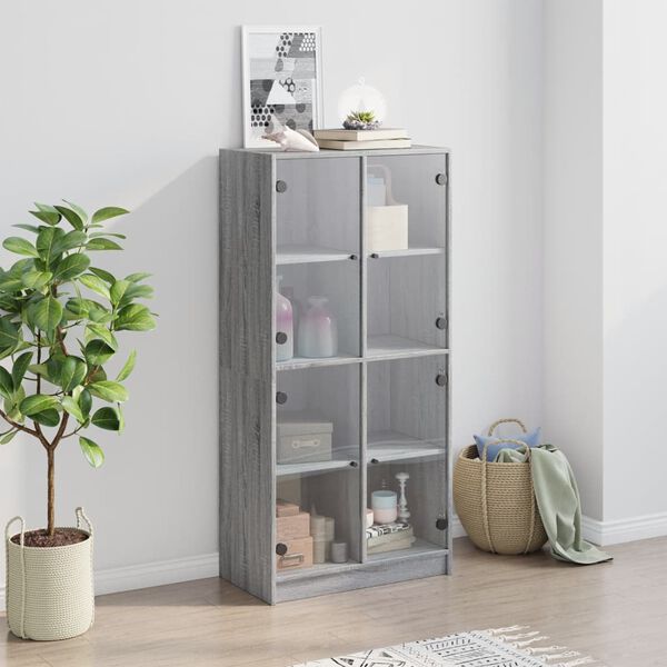 vidaXL Highboard mit Türen Grau Sonoma 68x37x142 cm Holzwerkstoff