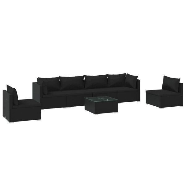 vidaXL 7-tlg. Garten-Lounge-Set mit Kissen Poly Rattan Schwarz
