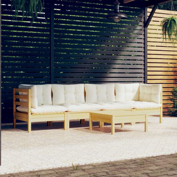 vidaXL 5-tlg. Garten-Lounge-Set mit Creme Kissen Kiefer Massivholz