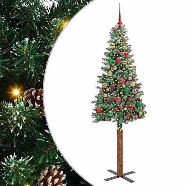 vidaXL Schlanker Weihnachtsbaum mit 300 LEDs Grün und Weiß 210 cm