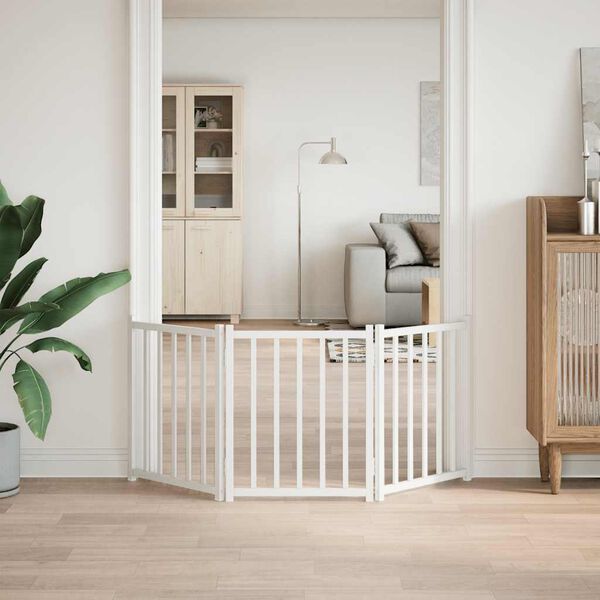 vidaXL 3-tlg. Hundetor Faltbar Wei&szlig; 150 cm Massivholz Tanne
