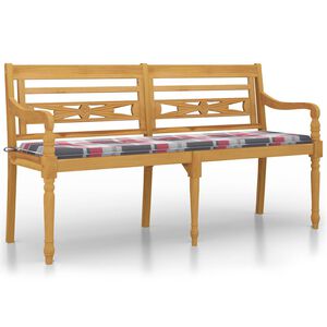 vidaXL Batavia-Bank mit Kissen Rot Karomuster 150 cm Massivholz Teak