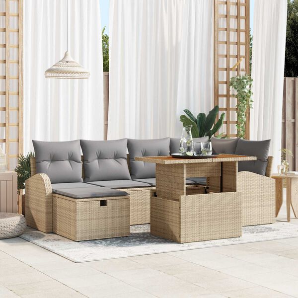 vidaXL Garten-Sofa-Set 7 pcs Beige Poly-Rattan