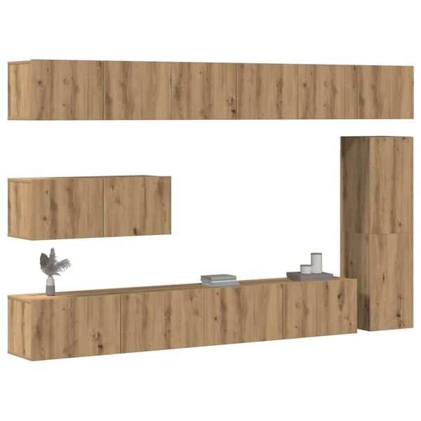 vidaXL 7-tlg. TV-Schrank-Set Wandmontage Artisan-Eiche Holzwerkstoff