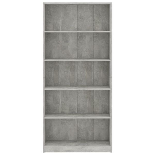 vidaXL B&uuml;cherregal 5 F&auml;cher Betongrau 80x24x175 cm Holzwerkstoff