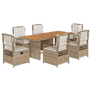 vidaXL 7-tlg. Garten-Essgruppe mit Kissen Beige Poly Rattan