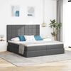 vidaXL Bett mit LED-Lichtleisten Dunkelgrau 200 x 200 cm Stoff