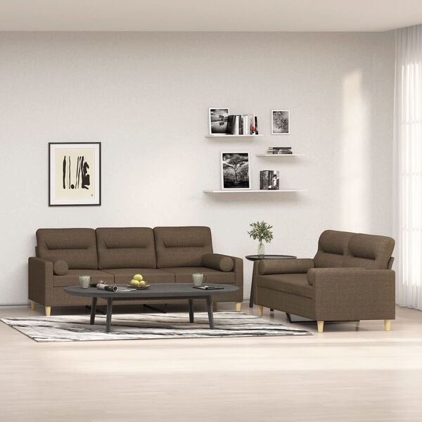 vidaXL 2-tlg. Sofagarnitur mit Kissen Braun Stoff