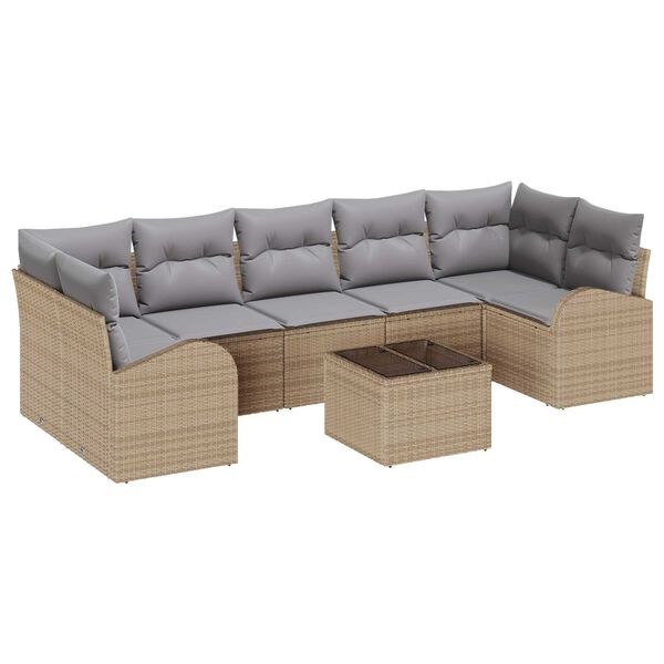 vidaXL Garten-Sofa-Set mit Kissen mit Speicher 8 pcs Beige und Grau