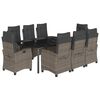vidaXL 9-tlg. Garten-Essgruppe mit Kissen Grau Poly Rattan