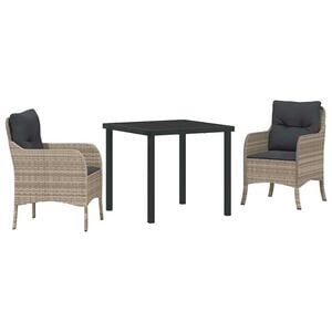 vidaXL Garten Essgruppe mit Kissen 3 pcs Hellgrau Poly-Rattan