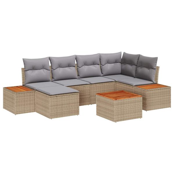 vidaXL Garten-Sofa-Set mit Kissen 7 pcs Beige und Hellgrau Poly Rattan