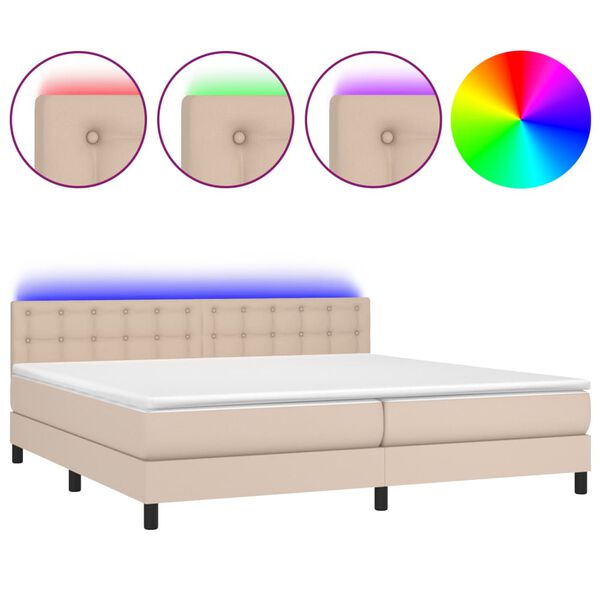 vidaXL Boxspringbett mit Matratze & LED Cappuccino-Braun 200x200cm