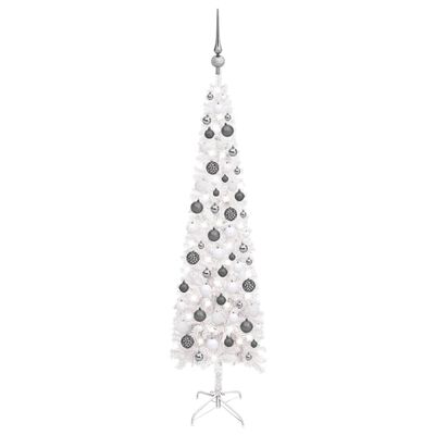 vidaXL Weihnachtsbaum Schlank mit Beleuchtung & Kugeln Weiß 120 cm