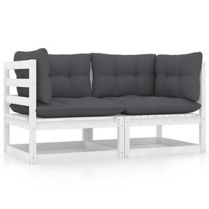 vidaXL Gartensofa 2-Sitzer mit Kissen Kiefer Massivholz Wei&szlig;