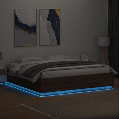 vidaXL Bettgestell mit LED Braun Eichen-Optik 180x200 cm Holzwerkstoff