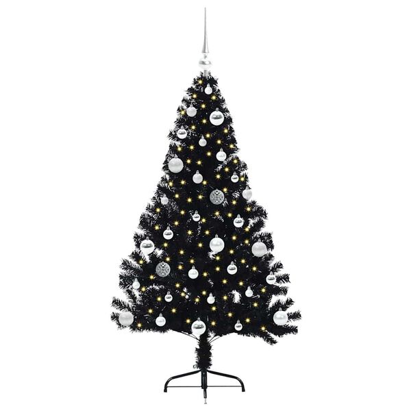 vidaXL K&uuml;nstlicher vorbeleuchteter Weihnachtsbaum Schwarz 150 cm PVC