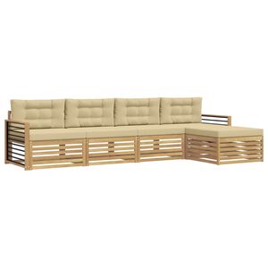 vidaXL Outdoor-Sofagarnitur 5 stk. Wei&szlig; und Beige Polyester