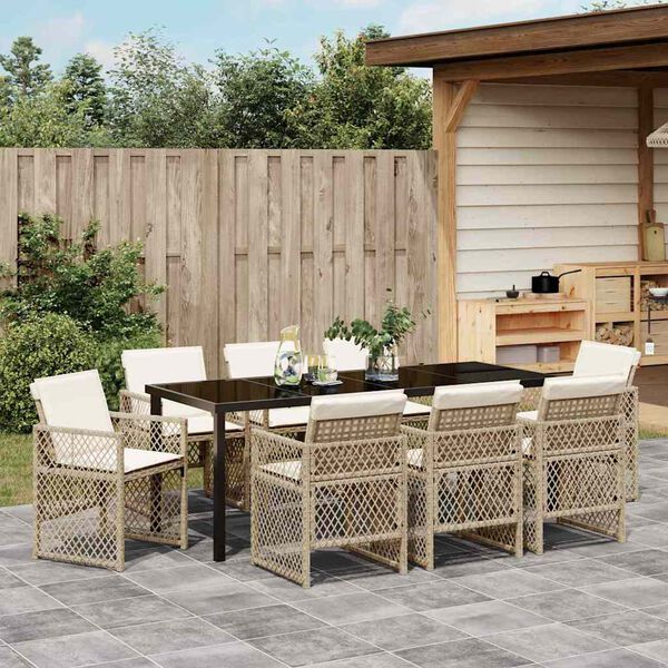 vidaXL Garten Essgruppe 9 pcs Beige Poly-Rattan